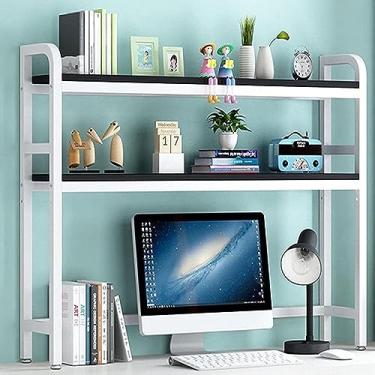 Imagem de Estante de mesa de mesa de metal de 2 camadas para mesa de computador - estante multiuso de bancada, prateleira organizadora ajustável, prateleira de exibição de armazenamento aberta, para escritório