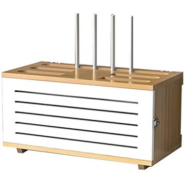 Imagem de ngddf2haa Organizador de rede sem fio montado na parede suporte de rack protetor de torneira de energia armazenamento WiFi prateleira flutuante caixa gerenciadora de cabos (cor: tamanho BAIK: 42,5 x