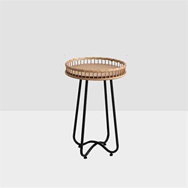 Imagem de Mesa lateral redonda criativa de ferro forjado nórdico minimalista sala de estar estilo japonês Rattan pequena mesa de centro separada (cor: D, tamanho: baixo) (D alto)