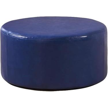 Imagem de Mesa de centro moderna redonda grande de couro sintético decorativo apoio para os pés altura 35 cm para sala de estar quarto - diâmetro azul 90 cm (89 cm)