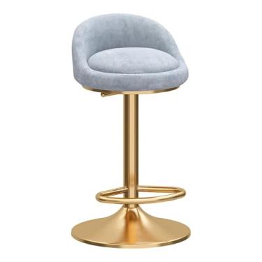 Imagem de UINGBPXT Banco de bar giratório ajustável com banco traseiro moderno banco de veludo estofado para cadeira de bar com base de metal banco alto