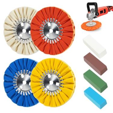 Imagem de QZATTCAEN Kit de roda de polimento de vias aéreas de 8 peças Roda de polimento de 8 polegadas e composto de polimento para rebarbadora 8 "de diâmetro 5/8" no furo do mandril kit de rodas de