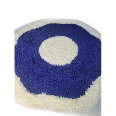 Imagem de Tapetes FruFru Flor Sala Quarto Cozinha Banheiro(Palha Com Azul)