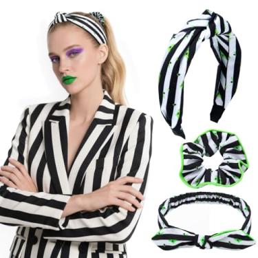 Imagem de Geyoga 3 peças de acessórios de fantasia de besouro de Halloween para mulheres, preto e branco, listrado, verde besouro