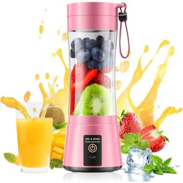 Imagem de Liquidificador de tamanho pessoal para smoothies e shakes – Liquidificador sem fio de 380 ml para smoothies e batidos, copo de suco sem BAP, recarregável por USB, adequado para escritório/piquenique
