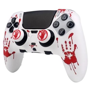 Imagem de RALAN Capas de controle de silicone para impressão de mãos sangrentas com 2 polegares compatíveis com PS5 Dualsense Edge Controller Play Station 5 Acessórios, capa antiderrapante à prova de suor
