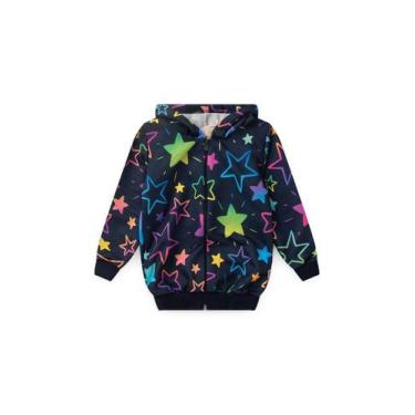 Imagem de Jaqueta Inverno Menina Marinho Com Capuz em Moletom Estrelas - Molekad