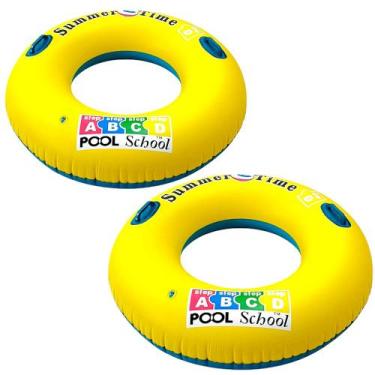 Imagem de 2 Boias Inflável Amarela 90cm com Alça Reforçada para Piscina Praia Ve