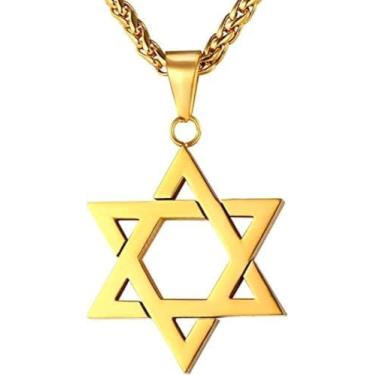 Imagem de YILUOCD Colar de estrela de Davi de aço inoxidável para homens e mulheres, pingente hexagonal de estrela de seis pontas, joia judaica religiosa delicada (preto), Middle, Aço inoxidável, Sem Pedra