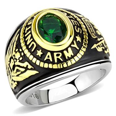 Imagem de Eternal Sparkles Anel militar militar dos EUA masculino conjunto de bisel patriótico cristal oval pedra central, Metal, Zircônia cúbica