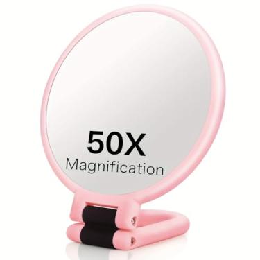 Imagem de Lupa portátil de 50 x – espelho de maquiagem portátil para viagem, alça ajustável de 360°, design de viagem dobrável
