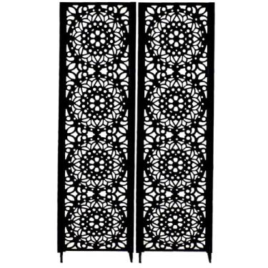 Imagem de 2 Biombo Pintado Divisoria Preto Branco Separador de Ambiente MDF Com Pés (Preto, Mandala)