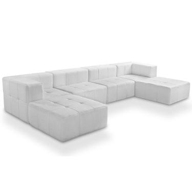 Imagem de Sofá 6 Lugares Para Sala Living Modular Com Puff Lancaster F04 Bouclê Branco - Lyam Decor