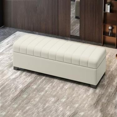 Imagem de Banco de armazenamento moderno para sala de estar com almofada, banco para quarto na extremidade da cama, banco de entrada com armazenamento, banco para entrada da porta da frente, banco de sapatos
