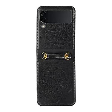 Imagem de Capa de telefone retrô Mandala Crossbody para Samsung Galaxy Z Flip 4 3 5G à prova de choque PU couro capa traseira com cordão, preto, para Galaxy Z Flip4 5G