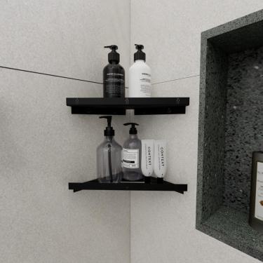 Imagem de Porta Shampoo Sabonete Suporte Canto Parede Banheiro Preto