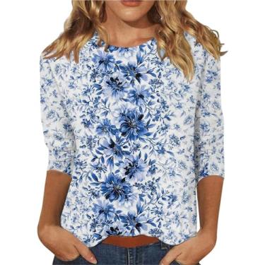 Imagem de Camisetas femininas 2024 verão gola redonda boho manga curta comprimento 3/4 roupas modernas Y2k, A2 - Cinza, M