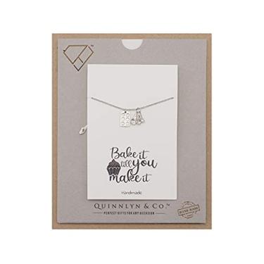Imagem de QUINNLYN & CO. Colar com pingente de colheres medidoras para padeiros, presente para mãe, cartão de citação engraçado, aço inoxidável, 40,6 cm a 45,7 cm, Aço inoxidável, estanho