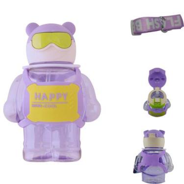 Imagem de Garrafa Água Urso Transparente Canudo Infantil Squeeze 800ml - C3b, Li