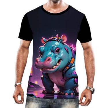 Imagem de Camiseta Camisa Tshirt Animais Cyberpunk Hipopotamo Africa - Enjoy Sho