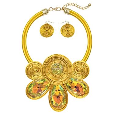 Imagem de Colar de declaração africana volumoso para mulheres, moda tribal, conjunto de brincos exclusivo, colorido, grande, cristal, strass, colar, gargantilha, babador feito à mão, Cristal, não conhecido,