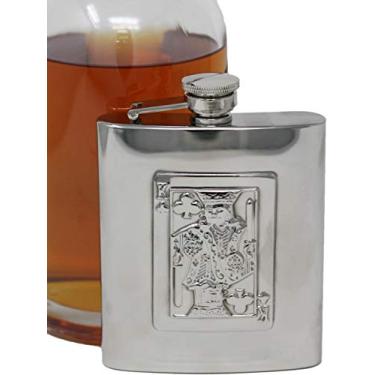 Imagem de Garrafa de bebida alcoólica de bolso com estampa gravada - Feito de aço inoxidável de grau alimentício 304 (18/8) (170 g, King of Clubs)