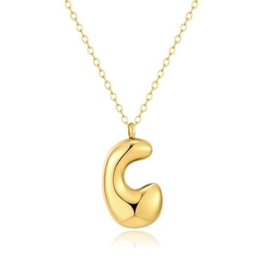 Imagem de Kainier Colar feminino com letra de bolha, pingente colorido com nome do alfabeto, pingente delicado fofo banhado a ouro 14 K, joias para presente.., Aço inoxidável, Sem Pedra Preciosa