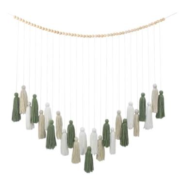 Imagem de DrCor Guirlanda de parede com borla verde e branca, macramê, grande, boho, oliveira, para primavera, sala de aula, festa de aniversário, casamento, meninas, quarto de bebê, decoração de sala de estar
