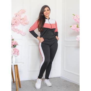 Imagem de Conjunto Moletom e Calça Inverno Luxo Crepe Tricolor Moda Feminina Ofe