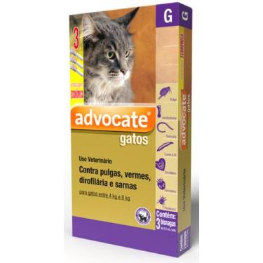 Imagem de Combo Antipulgas Advocate Gatos 0,8ml até 4kg até 8kg 3 bisnagas Elanc