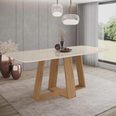 Imagem de Mesa de Jantar para 8 Lugares 2m Tampo Mdf e Vidro Canto Arredondado Lins