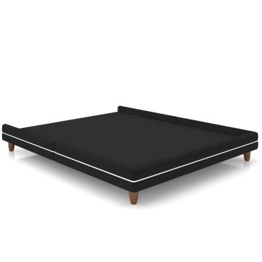 Imagem de Cama Casal Base Pés Madeira 168cm Suném P05 Veludo Preto - Lyam Decor