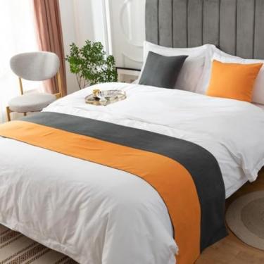 Imagem de Cachecol de corredor de cama de hotel luxuoso decoração de cama moderna de dois tons toalha de cauda de cama sem desbotamento cachecol macio para cama de solteiro queen king size -