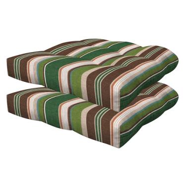 Imagem de Honeycomb Essentials Conjunto de almofada de assento tufado ao ar livre, 48 cm x 45 cm, almofada para cadeira de pátio verde pinho listrado