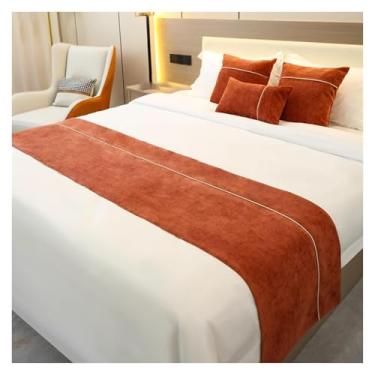 Imagem de Cachecol de cama de hotel de cor sólida, camada dupla, proteção de cama de luxo, decorativo, confortável, toalha de cama moderna, toalha de cauda, para cama de solteiro, Queen, tamanho king, vermelho,