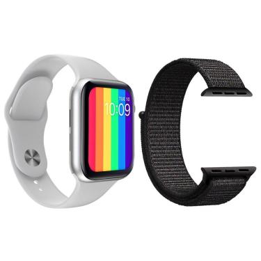 Imagem de Kit 1 Relógio Smartwatch Iwo12 Branco + 1 Pulseira Preto