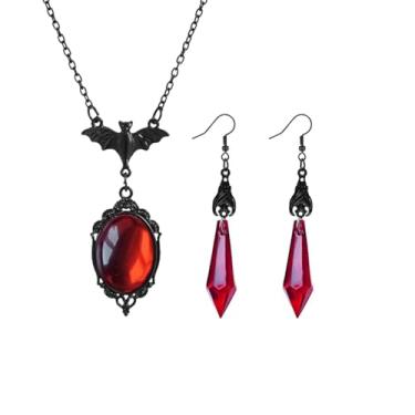 Imagem de Atiptu Colar de morcego gótico feminino Stardust Crystal Cameo Neckalce Halloween Bat Crystal Pendant Colares Punk Rock Witch Acessórios de fantasia gótica, Normal Large, Metal, Sem Pedra Preciosa