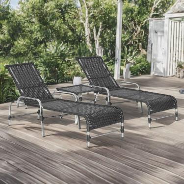 Imagem de Kit 2 Espreguiçadeiras Mesa em Alumínio Piscina Jardim e Área Catar Marrom