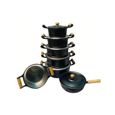 Imagem de Conjunto de 5 Panelas Craqueadas de Aluminio 14 A 22 Fundido Batido e Frigideira 20