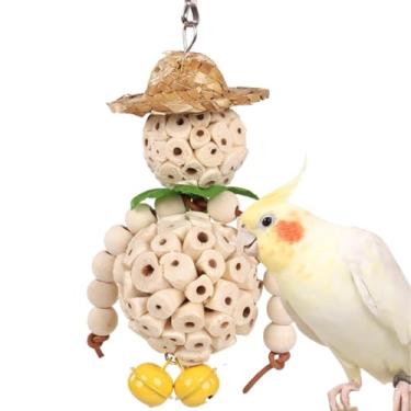 Imagem de CXYYXF Brinquedo para mastigar pássaros para animais de estimação, papagaio, sola com sinos, brinquedo de mastigar fofo em forma de espantalho para periquito pequeno, calopsita, periquito, periquito