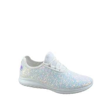 Imagem de toozon TZ Lotus-08 Tênis feminino confortável sem cadarço cor glitter caminhada corrida sem salto plano, Branco, 34