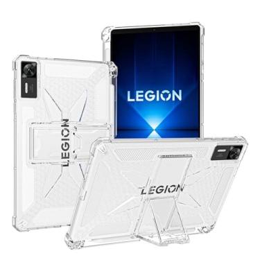 Imagem de Capa transparente com suporte dobrável para Lenovo Legion Pad Y700 Gen 4 2025 de 8,8 polegadas com compartimento para caneta, capa traseira de TPU ultra transparente, dissipação de calor e à prova de