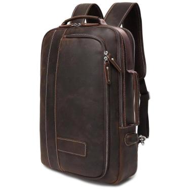 Imagem de Mochila Unissex de Couro para Laptop, LANNSYNE LB135, Marrom