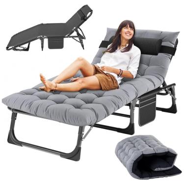 Imagem de Espreguiçadeira Dobrável Portátil com 5 Posições, para Jardim, Gramado ou Piscina, Slsy, Cinza