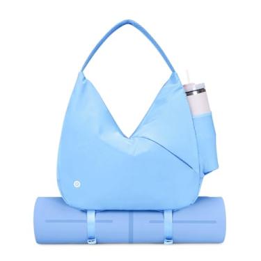 Imagem de Bolsa de Ginástica Ceneda Feminina com Suporte para Tapete de Ioga, Compartimento para Sapatos e Bolso Molhado, Azul Claro
