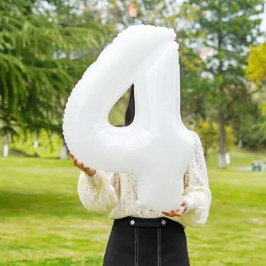 Imagem de Balão de creme número 4 de 81 cm para decoração de 1º aniversário, balões grandes autoinfláveis com números bege 0-9, balões brancos de hélio para mulheres, homens, artigos de festa de aniversário