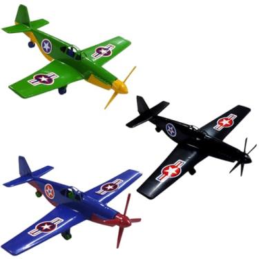 Imagem de 3 Avião de Brinquedo Jato Caça Guerra Infantil Plástico Kit Aeronave Hélice (VERDE AZUL PRETO)