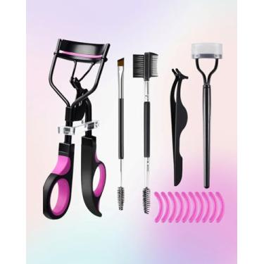 Imagem de Kit de modelador de cílios feminino com modelador de cílios, separador de pente, pincéis de rímel 3 em 1, pinças de extensão de cílios, pincel e pente dobráveis para sobrancelhas, 10 refis de silicone