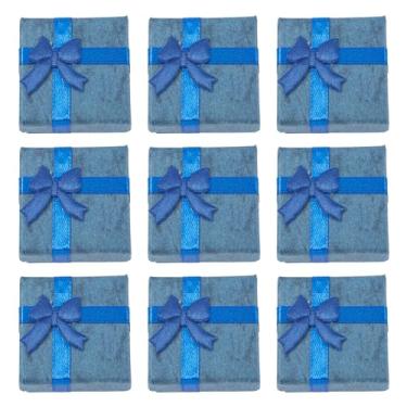 Imagem de 12 peças de caixa de presente quadrada de joias elegantes caixas de papel de papelão anel brinco estojo de exibição para Natal, aniversários, casamentos, cadete azul