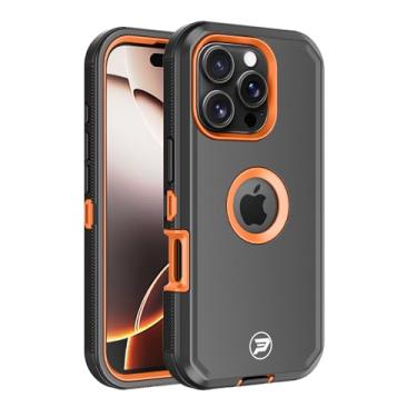 Imagem de Wireless PROTECH Capa compatível com Apple iPhone 16 PRO (tamanho da tela 6,3 polegadas), capa lisa de TPU e policarbonato de camada tripla resistente (preta/laranja)